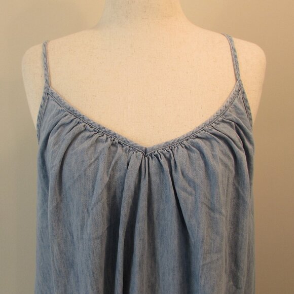 GAP Cotton Spaghetti Strap Tiered Hem Light Indigo Maxi Dress Oversized Medium - Picture 6 of 15